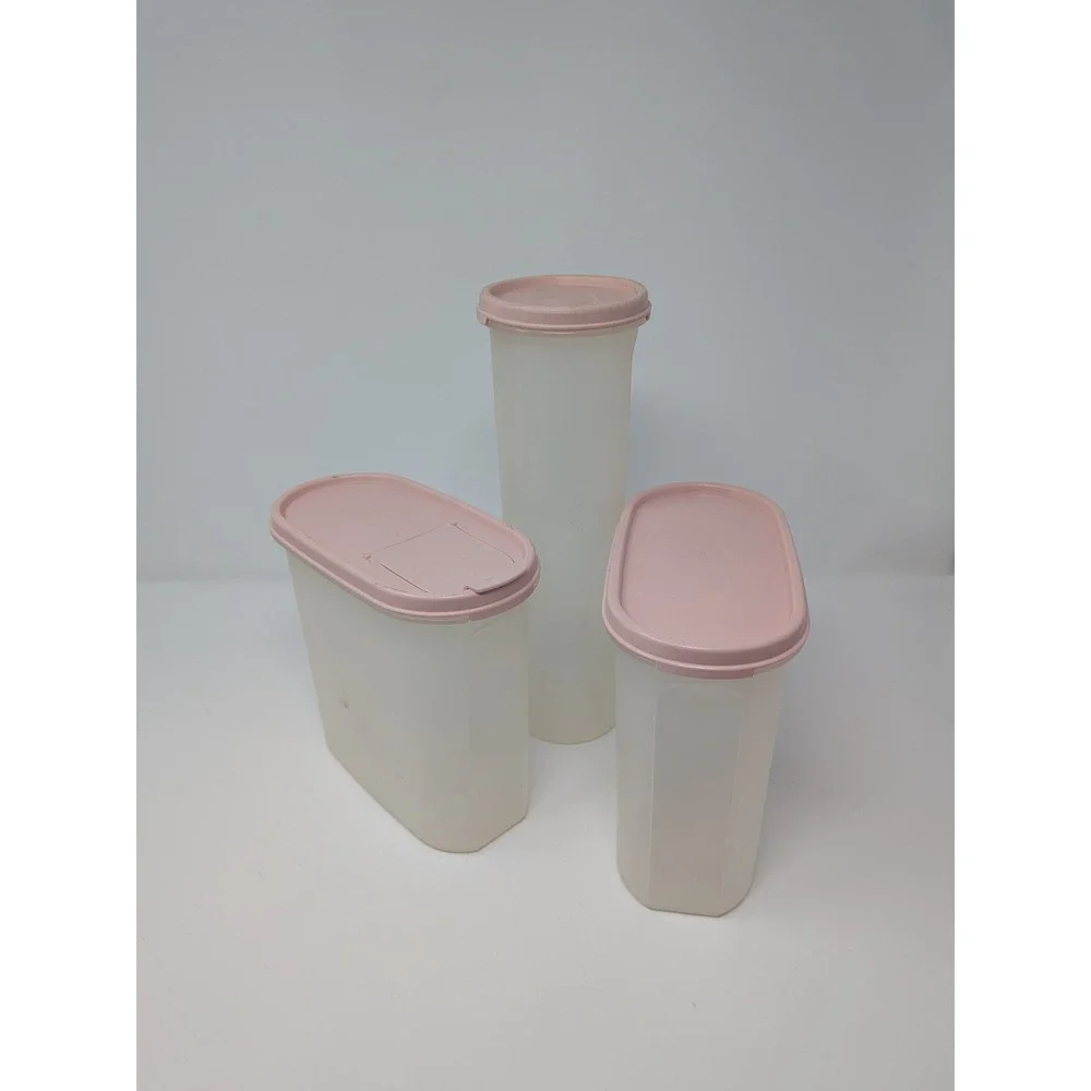 3 Vintage 80s Pink Lids Tupperware Modular Mates Storage Containers